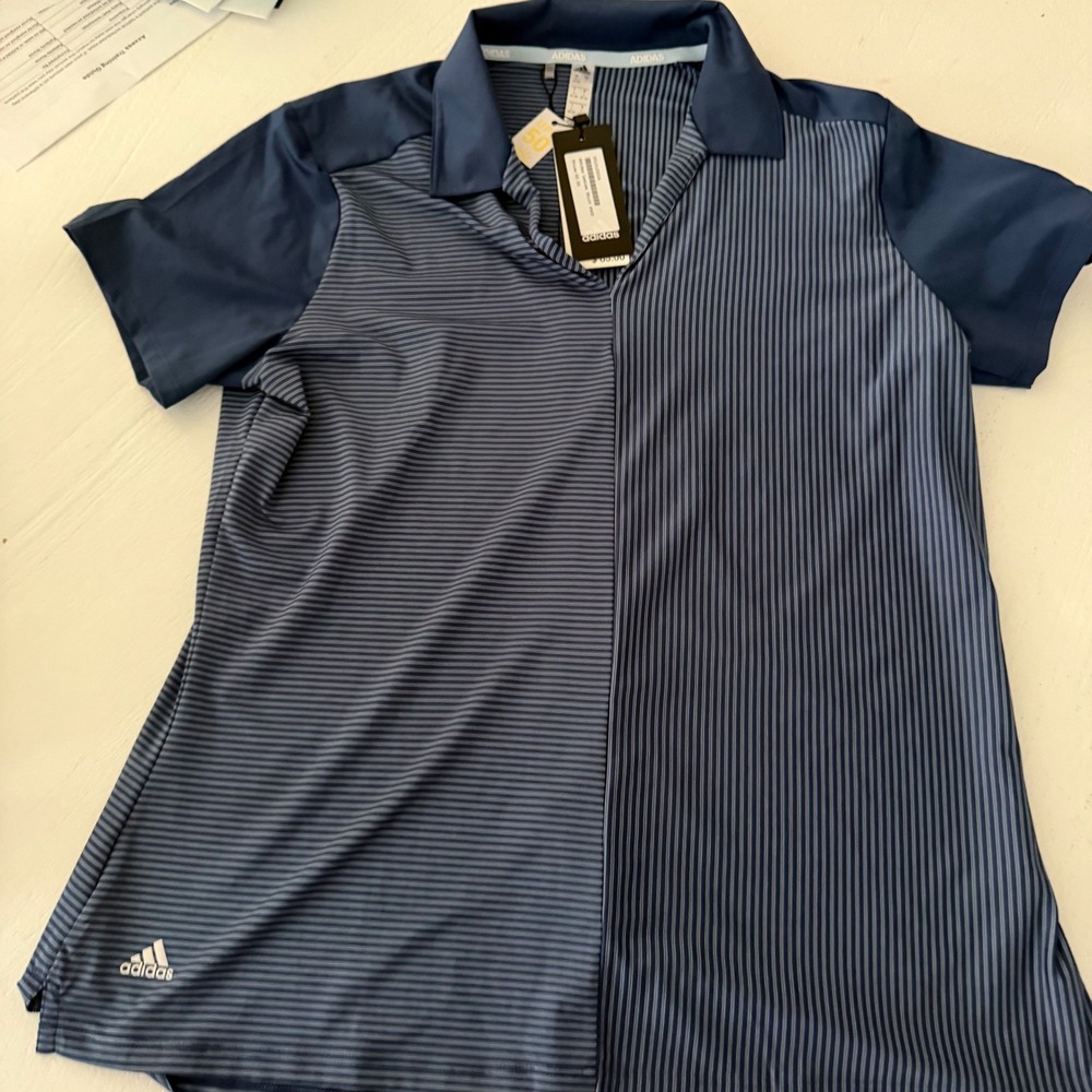 Adidas Golf Polo Shirt Tech Indigo Blue Striped UPF 50 FK0629 Mens Large NWT